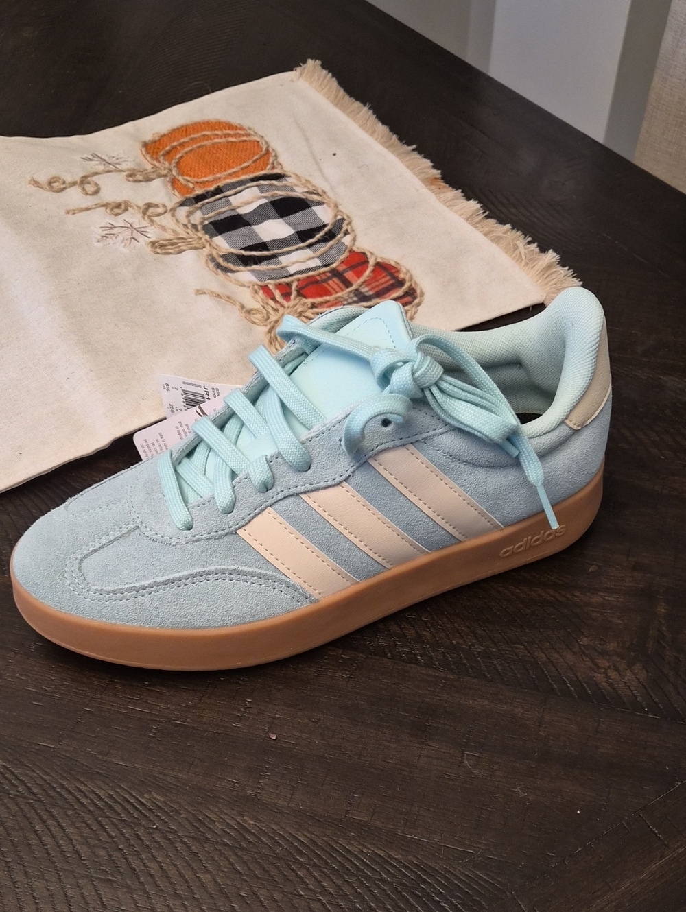 adidas Barreda Light Blue Suede Sneakers with Cream Stripes and Gum Sole